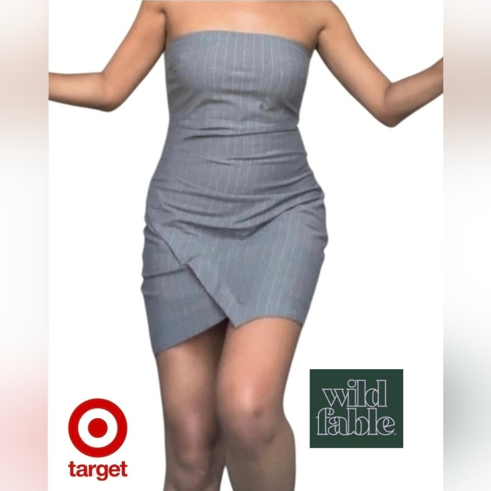 NWT- Wild Fable Strapless Gray Pin Striped Bodycon Mini Dress Women's Size